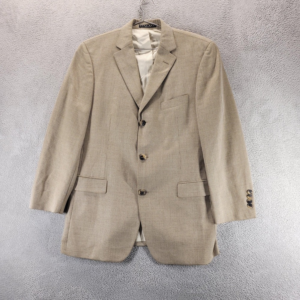 HUGO BOSS Sport Coat Mens 42R Beige Rossellini Silk Wool Tweed Blazer Classic